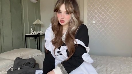 Cute young French maid shows her precious hole in innocentshow