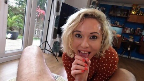 blonde beauty sucks the life out of this dick in marvelous home POV