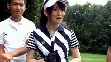 Teacher and other Guys talk Japanese Teen to Blowat Golf Lesson