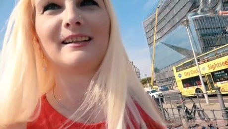 German chubby blonde slut picked up for public blind date