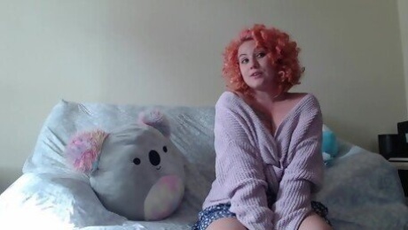 Truth or Dare - Pink haired cute MILF fills herself with dildo