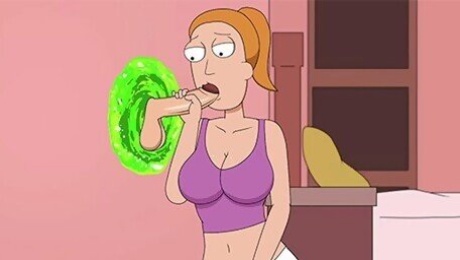 Summer sucks stepbrother's cock through a portal | Rick and Morty