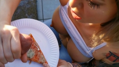 Wild food porn fantasy. Eating my pizza with cum topping. WetKelly