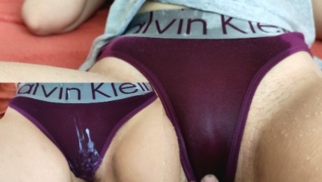 Wetting Calvin Klein panties, thong and cumming on them