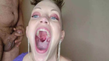 Alara LaMarr deepthroats me until I cum HARD down her throat. She shows the cum and then swallows!!