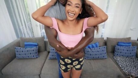 Video  Ebony teen Sarah Lace jumps on a long black cock with love